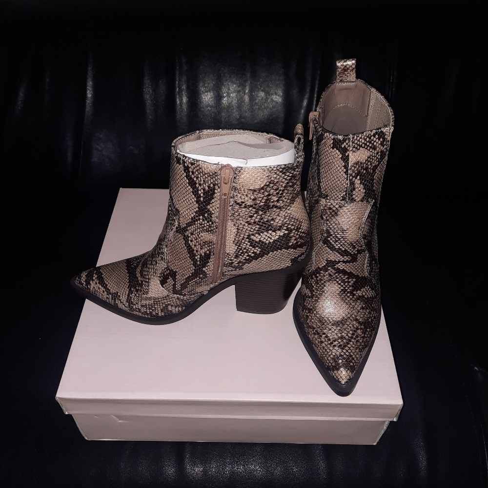 Natural faux snake skin booties